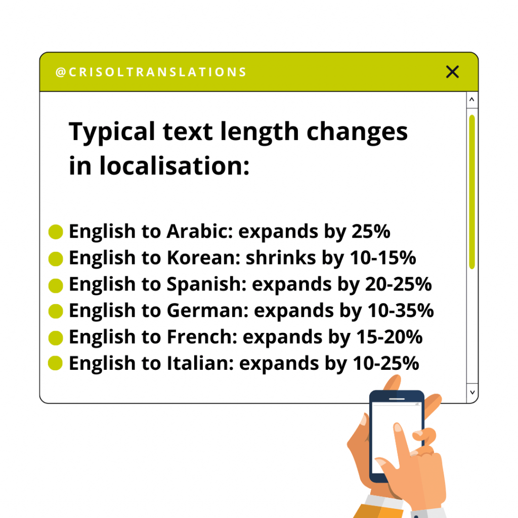 Text length variation across languages in internationalisation