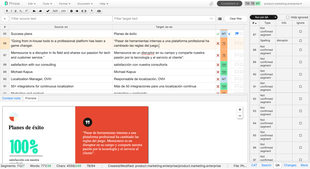 Phrase (formerly Memsource) TMS