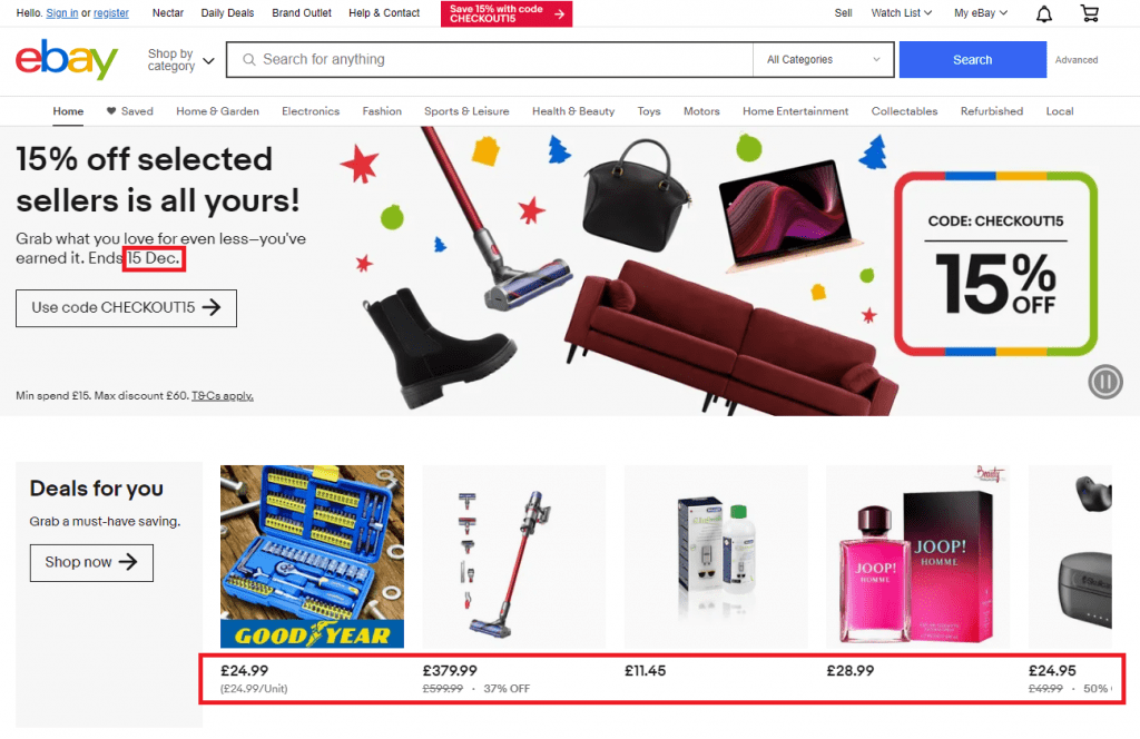Ebay website in the UK - ecommerce localisation